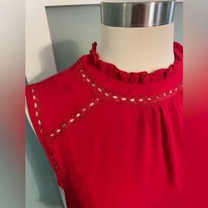 Loft mixed media sleeveless ruffle red top - small